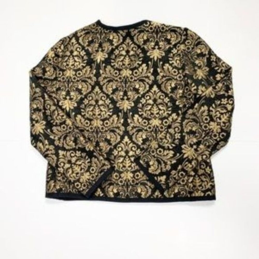 Old Navy Blazer Party Evening Black Gold Damask Unlined Open Front Size Medium - Picture 5 of 8